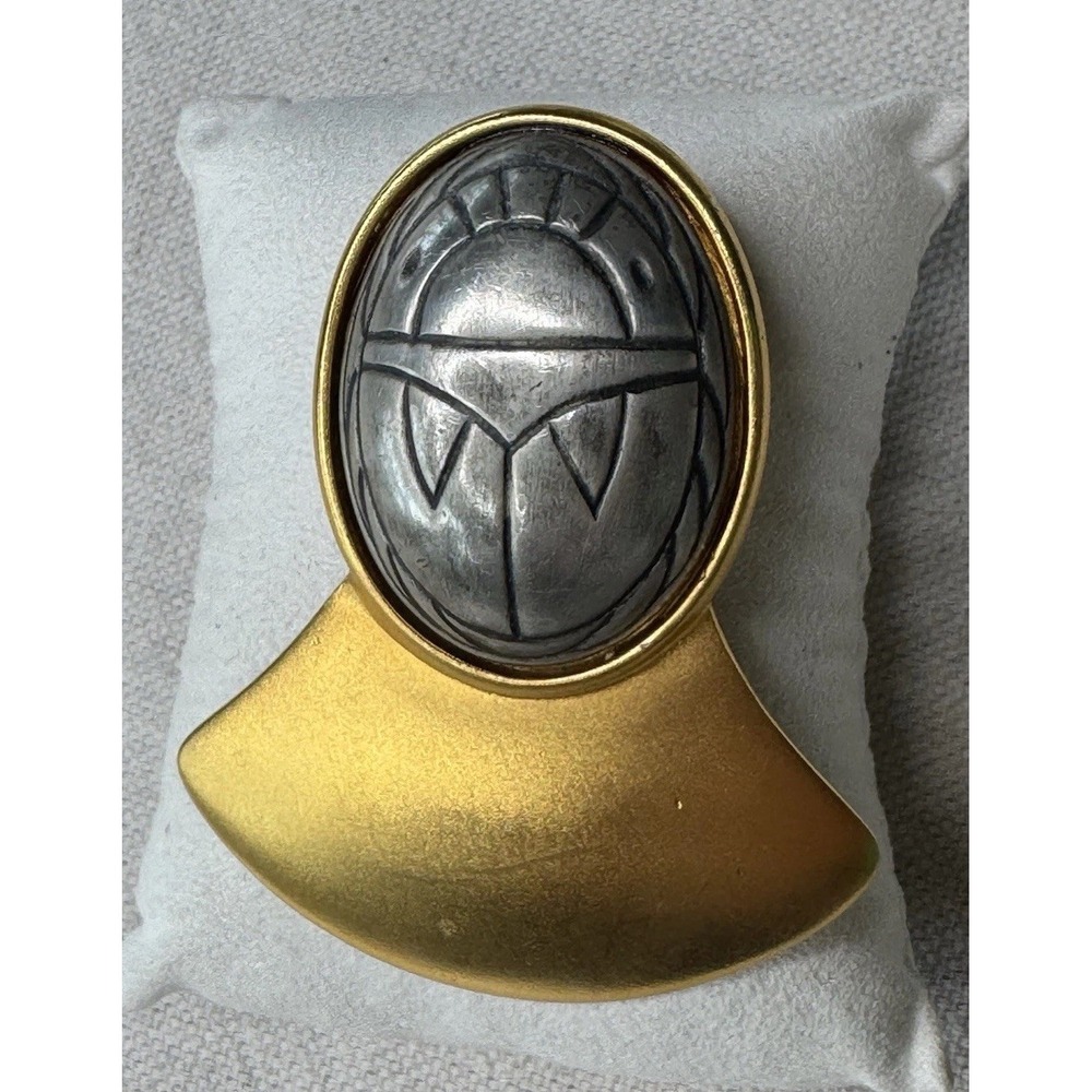 Ben-Amun Egyptian Revival Scarab Brooch Gold Tone Statement Pin 40.3g